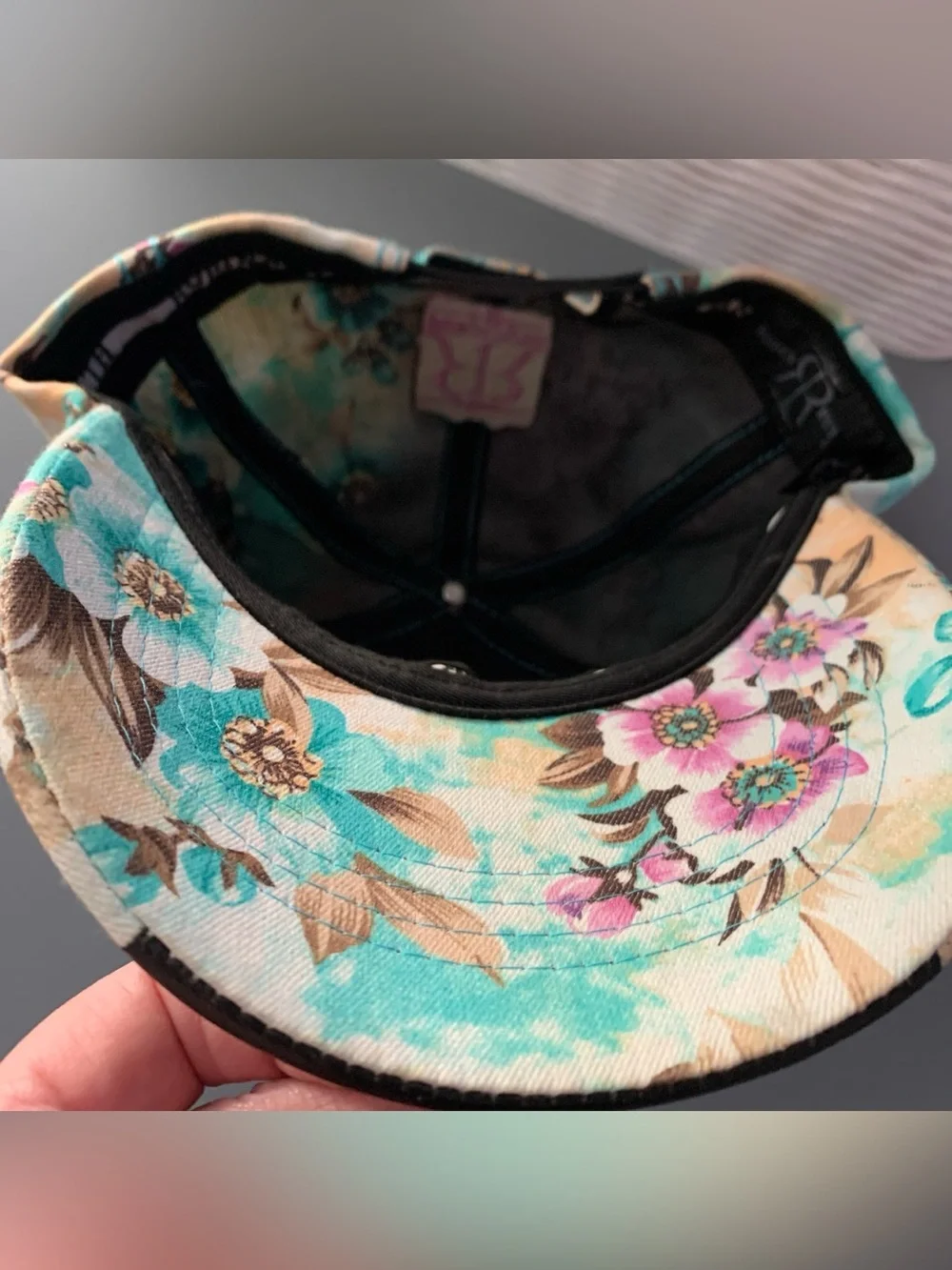 Robin Ruth Floral Baseball Cap - Turquoise, Pink & Beige
